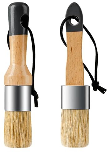 Mister Rui Wax and Chalk Paint Brush, 2 Pack Chalk Paint for Furniture and Natural Bristle Paint Brush for DIY Art Crafts, Natural Bristle, Round Oval Brush, Chalk Paint Wax Brushes