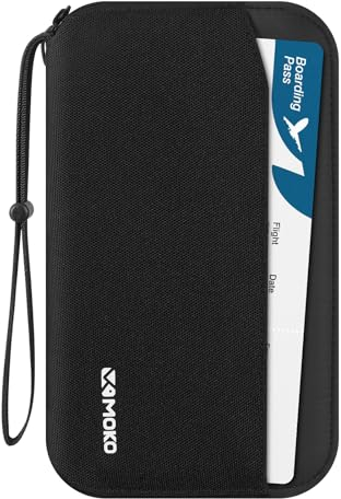 MoKo Reisepass Tasche Familie, RFID Reisepasshülle für Damen und Herren, Ausweistasche mit mehreren Fächern, Reiseetui Reiseorganizer Dokumente Organizer für Karten Ausweise Tickets Schlüssel, Schwarz