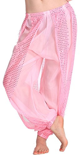 Baisdan Pantaloni Harem Yoga di Danza del Ventre, Pantaloni tribali arabici Indiani in Chiffon da Donna Adatti per Feste di Danza Yoga Pilates Zumba Rosa