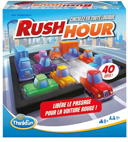 ThinkFun - Rush Hour - Jeu de logique - Casse-tête - Embouteillage - 40 défis 4 Niveaux - 1 Joueur ou Plus - dès 8 Ans - Ravensburger - 76600 - Mixte - Version française