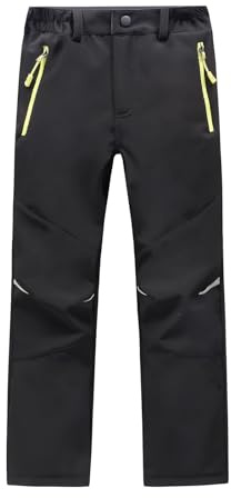 Kids Waterproof Trousers Fleece Lined Boys Girls Children Winter Thermal Softshell Pants for Ski Walking Hiking Snow Outdoor Ski Boys Pants Age 4-12Years Black