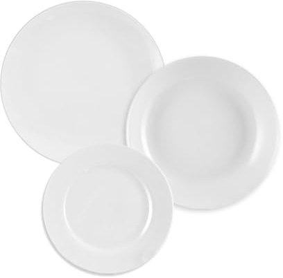 MA MAISON Servizio di Piatti da Tavola 18 pezzi Serie Home Bianco - Stoviglie per 6 Persone in Porcellana Piatto Fondo, Piano, da Frutta o Dolce Utilizzabili in Microonde e Lavastoviglie