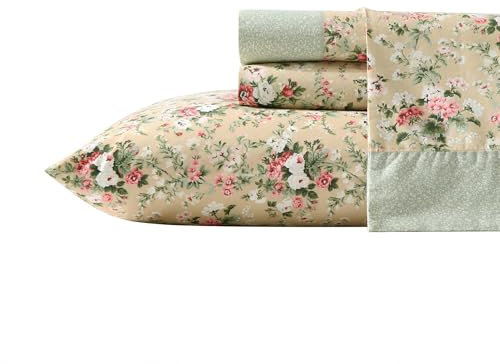 Laura Ashley - Set di lenzuola per letto matrimoniale, in percalle di cotone traspirante con tasche profonde, decorazione per la casa chic, certificato Oeko-Tex (Serene Dream Brown, Queen)