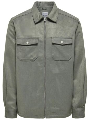 ONLY&SONS Herren Hemdjacke Reißverschluss Brusttaschen Regular Fit Langarm, Farben:Grün-2, Größe Hemd:M