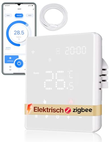 MOES Termostato Inteligente Calefacción por Suelo Eléctrico, ZIGBEE Termostato de Espacio Calefacción Programable Compatible con Alexa/Google Home, Smart Life/Tuya(MOES ZigBee Hub Requerido)