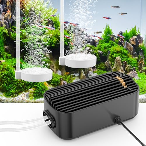 5W Aquarium Luftpumpe und Nano Silent Sauerstoffpumpe, Sauerstoffpumpe für Aquariums mit Rückschlagventil, Regelbare Leistung