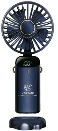 Voltani Hand Held Fan Portable USB Rechargeable Fan, Quiet Handheld Mini Personal Fans with LED Display, Battery Operated Foldable Desk/Desktop Fans for Home Office Outdoor Travel (Dark Blue).