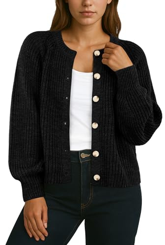 GRECERELLE Women's Cardigans Soft Long Sleeves Oversized Jumpers Ladies Loose Chunky Cardigan Crew Neck Knit Sweater with Buttons for Women UK,Autumn,Winter, Spring