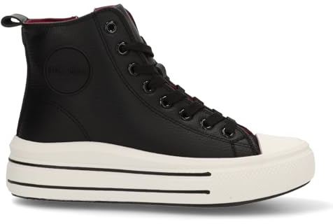 Etika Zapatillas de Plataforma para Mujer, Botas Deportivas Altas de Estilo Baloncesto con Doble Suela, Sneaker de Piel Sintética, Modelo 52440 Negro - 38