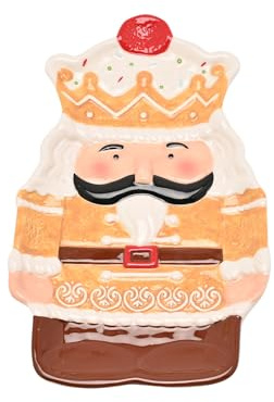 Widdop Santa & Friends Assiette de Noël en céramique en forme de pain d'épices – Plat de service décoratif festif pour collations, biscuits et friandises