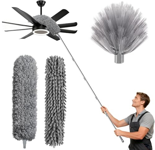 Freyeeti Set di spolverini da 6 m, Asta Telescopica Regolabile da 1,5 a 4,9 m, spolverino telescopico, togli ragnatele allungabile, Scopa Polvere Pulizia Ventilatori Soffitto, Tapparelle, Ragnatela