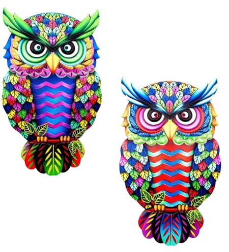 YcsRnn Garden Wall Art Outdoor, Garden Fence Decorations, Two Metal Owl Wall Ornaments with Adhesive Dots, Decorative Accents for Garden Walls and Fences, Measuring 26 by 12 Cm