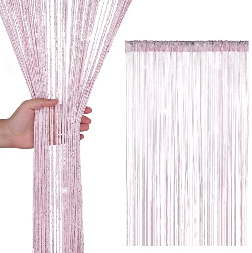 WedDecor Pink Glitter Fringe Panel String Curtain 200x90cm | Room Divider Tassel Curtain for Doors, Doorways, Windows, Fly Screens, Home Decor, Event Decoration