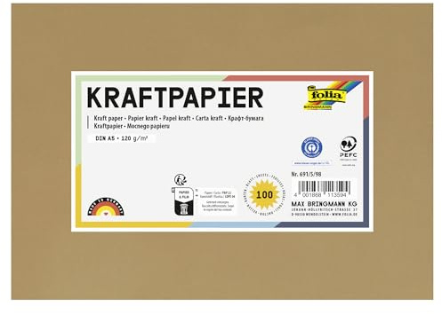 folia 691/5/98 - Kraftpapier natur, 120g/m², DIN A5, 100 Blatt, zum individuellen Basteln und Gestalten von Grußkarten, Einladungen, Tischkarten, uvm.
