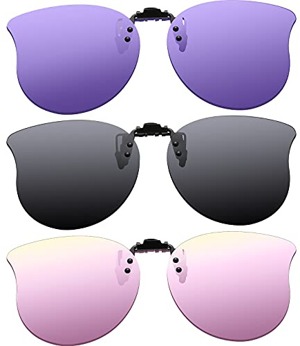 Frienda 3 Pairs Oversize Polarized Clip On Sunglasses Cat Eye,Retro Colors