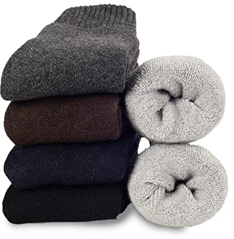 Josnown 5 Paires Chaussettes Thermiques pour Hommes, Chaussettes Chaudes d'hiver Laine avec Semelle en Eponge Douce, pour Randonnée Course Patinage, Taille 39-45