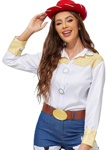 Costume Woody Jessie pour Adultes, T-Shirt Cowboy Toy Story, Halloween Cosplay, Cowgirl, Manches Longues, Top Western pour Femmes et Hommes, L