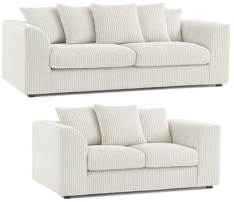 New Luxor Fabric Sofa Suite 3 Seater and 2 Seater Soft Jumbo Cord Sofa Set For Living Room (Cream)