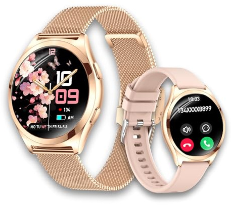 LUNIQUESHOP LSWATCH V2 Smartwatch kvinnor med telefonfunktion 1,6 tum HD intelligent klocka syresättning spänning puls stegräknare pulsmätare sömnmonitor SPO2 2 armband iOS Android