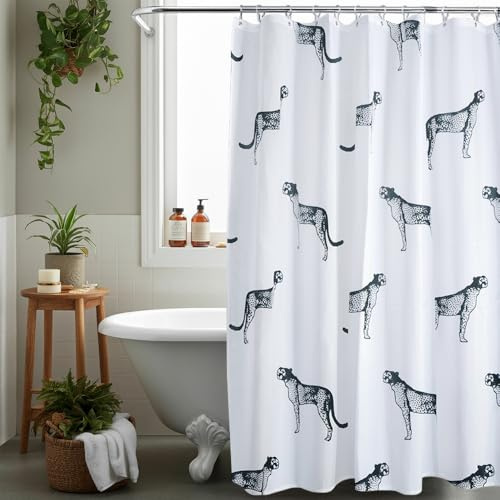 AQUALONA® Premium Shower Curtain, 12 FREE HOOKS INCLUDED - Polyester, Water-repellent Coating, Rustproof Chrome Eyelets - Mildew Resistant and Weighted Hem, 180 x 180 cm (Cheetahs)