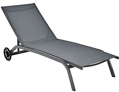 COSTWAY Sonnenliege mit Rollen, Gartenliege mit Verstellbarer Rückenlehne und schnell trocknendem Stoff, Relaxliege bis 150kg belastbar, Liegestuhl für Garten, Balkon, Terrasse (Grau)