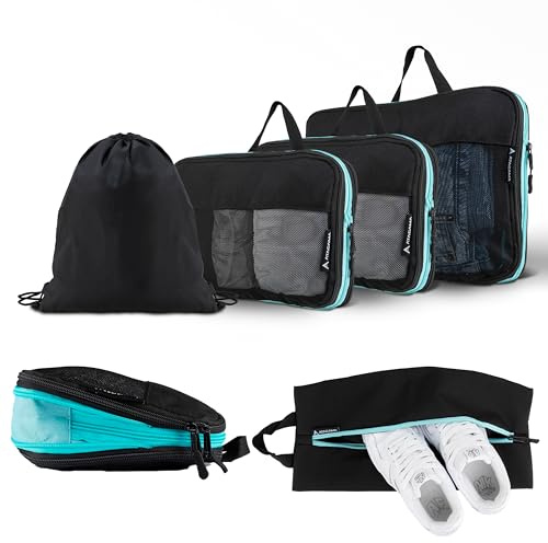ATACAMA Lot de 6 cubes de compression – organiseurs de voyage compressibles pour valise et sac à dos – sacs de rangement légers noir