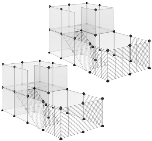 PawHut Lot de 2 enclos pour Petits Animaux Design DIY Cage modulable pour Cochon d'Inde Lapin Chinchillas Petits Animaux domestiques 54 Panneaux Noir