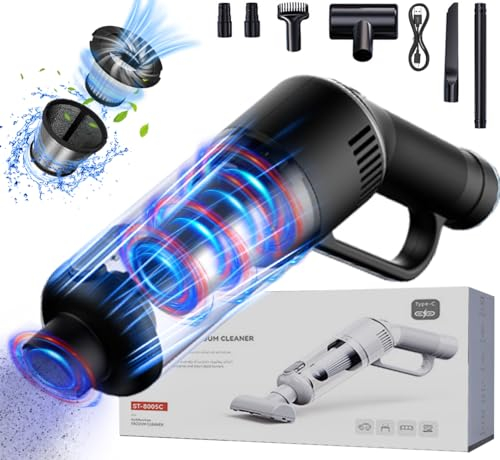 Justdfine Handstaubsauger 16000Pa Upgrade Akku Beutellos Testsieger Handstaubsauger Nass/Trocken,120W Autostaubsauger Kabellos für Auto/Haus, Filter+Edelstahlsieb-Schwarz