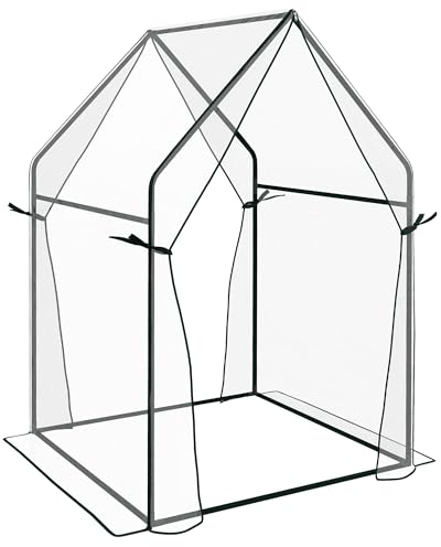Outsunny Serre de Jardin, Serre de Balcon, bâche renforcée PVC, châssis en Acier, 2 Portes zippées enroulables, pour légumes Plantes Fleurs, intérieur et extérieur, 90 x 90 x 145 cm, Blanc
