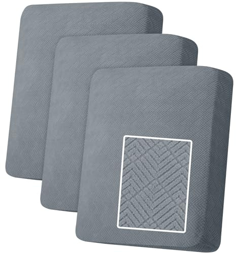YSTELLAA Copriseduta Divano Elasticizzato, Copricuscino Divano Universale, Fodera Cuscino Seduta Antiscivolo, Lavabile, Super Morbido, 1 Posto-3 Pezzi, Grigio Chiaro