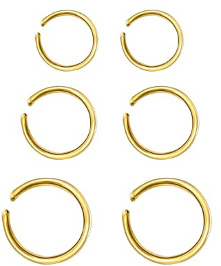 TJUSPIRIT 6 Stück Fake Nasenring Septum Nasenpiercing 20G 6mm 8mm 10mm Septumpiercing Piercingschmuck für Nasen Ohr Lippe Tragus Knorpel Helix, Edelstahl, (O shape, Gold)