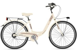 Velomarche Bazam - Mädchenfahrrad Einrohr Lazy Days 26 Zoll, 1-Gang-Schaltung, 1 V, Stahlrahmen, Größe 43, Beige