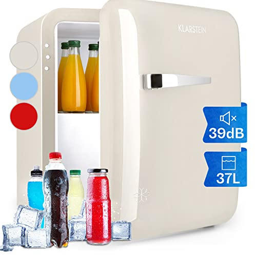 Klarstein Mini Kühlschrank mit Gefrierfach, 32L Mini-Kühlschrank für Getränke & Kosmetik, Kleine Minibar im Retro-Design, Kühlschrank Klein & Leise, Kleiner Skincare Kühlschrank für Zimmer
