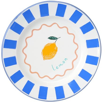 Talking Tables Handmade Enamel Dinner Plate 25cm with Lemon Design - Durable Household Plates for Outdoor Dining Stylish Summer Tableware