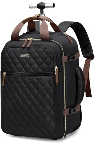 GOLF QUALITY Rolling Backpack for Women,Travel Laptop Backpack with Wheels Roller Personal Item Backpack Wheeled Underseat Carry On Luggage,Fit 17Inch,Black