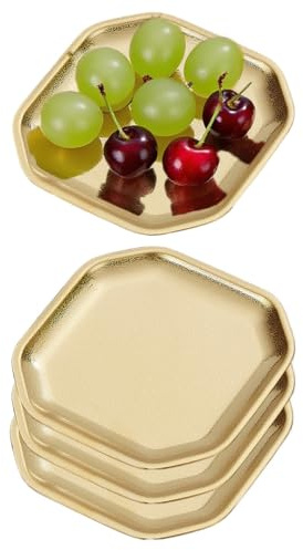 SANQIAHOME 13x13 cm quadrati Piattini da antipasto, in acciaio inox Piccoli piatti,Set di 4,oro,Dessert Piatti per Sushi, Frutta forno/Lavabile in lavastoviglie