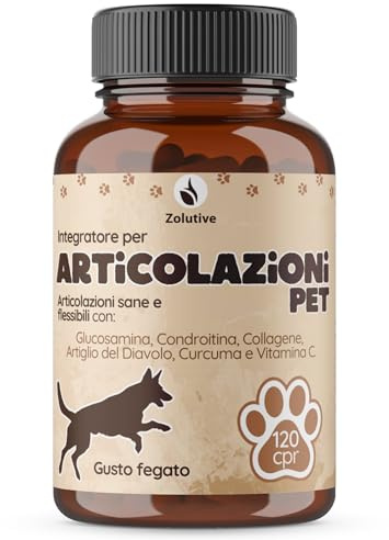 Integratore Articolazioni Cane 120 Compresse | Joint Care Cani Articolazioni con Glucosamina, Condroitina, Curcuma, Artiglio del Diavolo, Vitamina C | Gusto Fegato | Tutte le Taglie