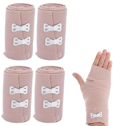 Lot De 4 Rouleaux De Bandage Medical, Bandage Elastique, Pansement Compressif, Bande Elastique Medical Avec Clip En Métal, Sangle De Retenue D'entraînement Sportif Pour Genoux, Chevilles, Poignets
