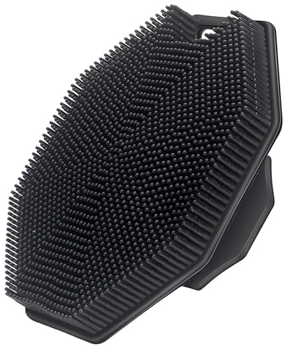 Alyvisun Brosse de douche en silicone pour le corps avec crochet et aspiration, brosse de bain à main [exfolie doucement et masse], brosse de nettoyage pour le corps pour tous les types de peau (foncé