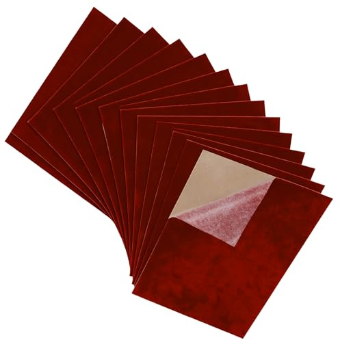 15 fogli di tessuto in velluto autoadesivo, 20 x 30 cm, in feltro non tessuto floccato per portagioie, artigianato fai da te, decorazioni, pacchetti, colore rosso scuro