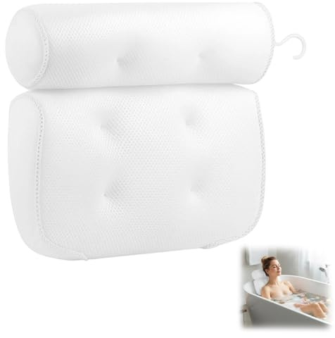 1Pcs Bath Pillow for Bathtub, Bath Pillows for Head and Neck, Soft Bath Cushion for Head and Neck Support, Comfortable Bath Head Rest for Relaxing Bath Time (White)