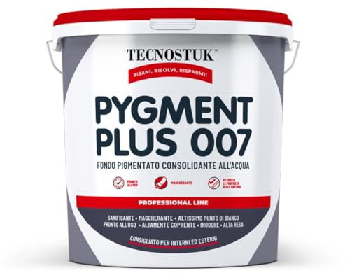 TECNOSTUK Pygment Plus 007 – Fondo Pigmentato Consolidante all’Acqua – Vernice di Fondo Mascherante, Protettiva e Sanificante per Interni ed Esterni (1 Litro)