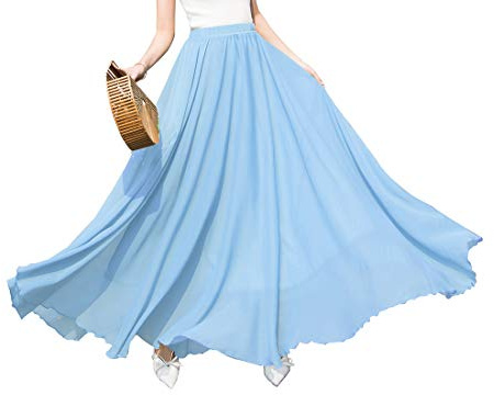 BiilyLi Gonna Lunga Donna Elegante Chiffon Vita Alta Linea ad A Vita Elastica Maxi Gonne Boho Svasata Skirt Estate Spiaggia Danza Festival (Taglia Unica Blu Cielo)