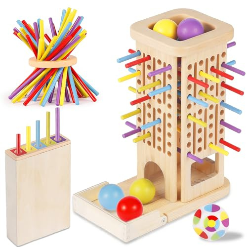 Giocattoli Montessori a partire da 3 anni, Giocattolo Montessori in legno 3-in-1 con bastone di legno e torre educativa a partire da 3 4 5 6 anni, Promuove abilità motorie fine e capacità cognitive