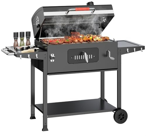 JUMMICO Barbecue a Carbone Portatile con Caminetto - Riscaldamento Rapido, Ripiani Laterali Ribaltabili, Termometro - Set Completo per Famiglia, Campeggio, Giardino