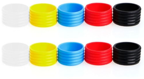 Gettimore Lot de 10 poignées d'étanchéité en silicone pour raquette de tennis et de squash, 25 mm de diamètre, 5 couleurs