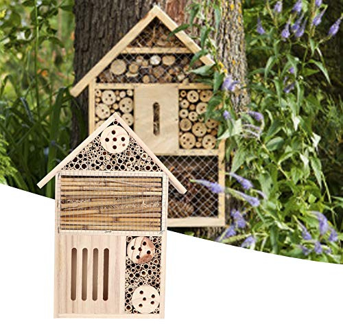 Hamwesh Casa de Abejas, Casa de Mariposas Hecha a Mano de Madera de Nogal Ecológico y Hotel de Insectos con Canales Tubulares para Atraer Insectos Beneficiosos, Decoración de Jardines y Uso