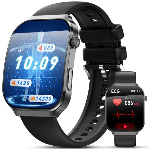 2026 Neu Smartwatch Herren mit EKG+HRV/BMI/Mikro-Gesundheitscheck/Harnsäure/ΒΙυtｚυcker, 2,2 Upgrade 3D-Curved-Display Gesundheitsuhr mit 24H Herzfrequenz Blutdruck Schlafmonitor für Android/iOS