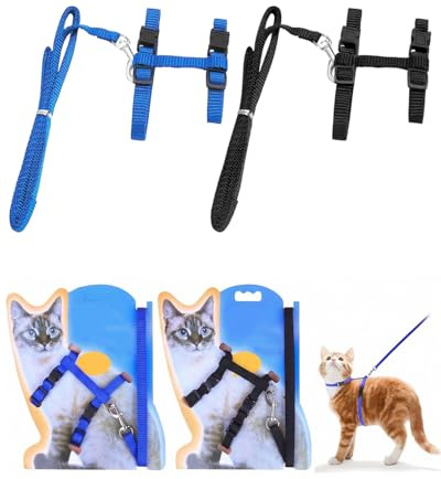 YIPFEN Arnés y Correa para Gatos (2 Piezas) Ajustable Antiescape de Nailon Suave y Transpirable para Gatitos y Gatos Medianos, Paseos Seguros.
