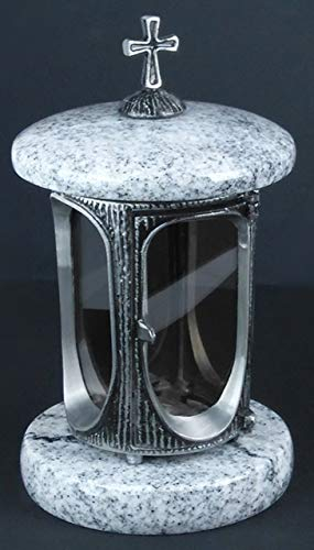 designgrab Aluminium Lampe Funéraire en aluminium Aspect ancien avec croix et Granit viscont White